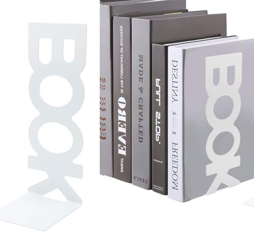 GDJIAJT Lot de 4 serre-livres blancs en métal pour étagère, porte-livres, étagères, serre-livres, livres, DVD, magazines
