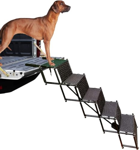 WUDLEP Verbesserte Hundetreppe, 5 Stufen, Metallrahmen, faltbar, bis 68 kg große Hundetreppe, leicht, tragbar, Haustierleiter, Rampe für Autos, SUVs und Hochbett