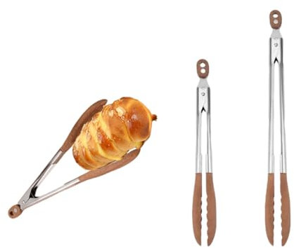 2 Pcs Walnut Wooden Kitchen Tongs, Anti-Slip Long Handle Wood Salad Tong Wooden Tongs for Cooking (9-Inch/12-Inch Walnut) Locking Tongs Wood Serving Tongs for Serving Food,Salad Tossing