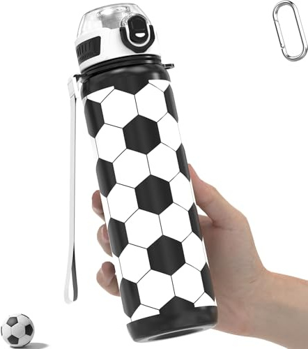 MYFOREST 32oz/1L Sport Water Bottle, Light Tritan, Quick-Open Chug Lid/Straw 2-in-1, Leak-Proof, Dishwasher-Safe, BPA-Free, Drop-Resist & Scratch-Resist for Travel/Gym/Office/Fan Gift (Soccer)
