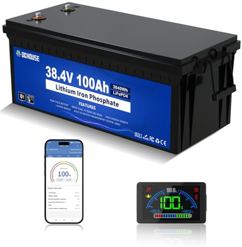 Dchouse LiFePO4 - Batería de litio para carrito de golf, 36 V, 100 Ah, con monitor LCD, BMS inteligente incorporado de 150 A, corriente máxima 500A, batería de ciclos profundos para carros de golf, RV