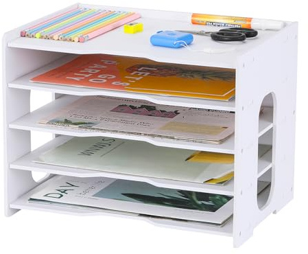 Hotyin 5 Niveles Organizador de Papel, Bandeja para Cartas y Documentos de Escritorio, Ideal para Carpetas de Archivos A4, Oficina, Hogar y útiles Escolares (33 x 25 x 26 cm)