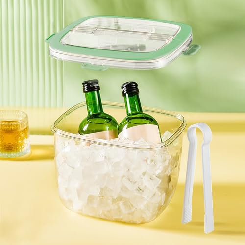 MEETOZ 6.7L Portable Ice Bucket with Sealed Lid & Ice Tong, Ice Cube Storage Bin for Outdoor Camping, PP Clear Refrigerator Containers for Home Beverage Cooler for Whiskey Wine Beers Party