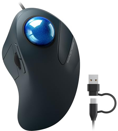 PORLEI trådbunden styrboll mus för stora händer, ergonomisk design minskar handleden och muskelbelastning, precisionsspårning med enkel pekfingerkontroll, kompatibel med PC, bärbar dator, Windows, Mac