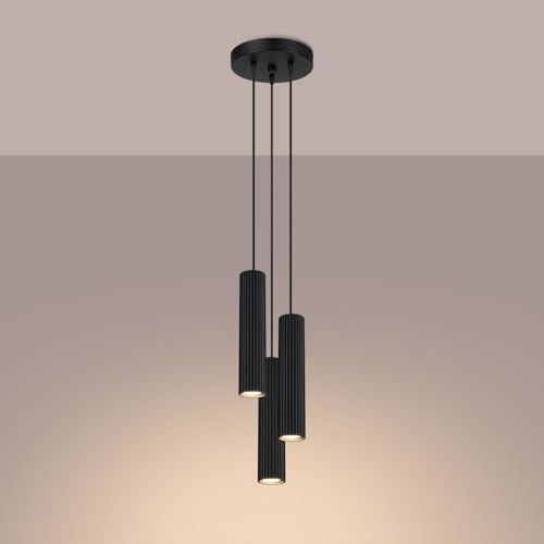 SOLLUX lighting Hängelampe Pendelleuchte Hängeleuchte Deckenlampe Lampe Decke Aluminium LED-Glühbirne 3000K warmes Weiß Licht 3 Flammig 19,5 x 19,5 x 108 cm GLOOW Schwarz