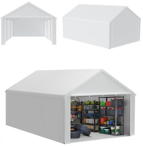 ACXIN Tenda di immagazzinaggio per capannone da giardino, resistente, tenda da garage, tenda impermeabile con telaio in acciaio e telone in polietilene per giardino, attrezzi, auto, bianco, 4 m x 6 m