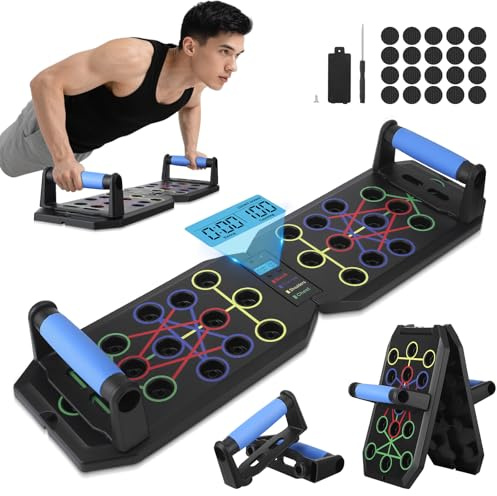 Liegestützbrett, Liegestützgriffe Liegestütze Brett Push Up Board, Brusttrainer Männer Fitnessgeräte für Zuhause Calisthenics Equipment Fitness Zubehör, Liegestützbrett mit Zähl-Timer-Funktion