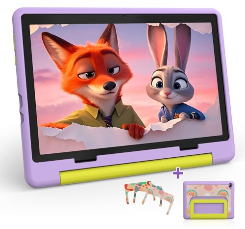 Laptok Tablette Enfants 10 Pouces, Android Tablette pour Enfants Éducative avec Contrôle Parental, 20Go+64Go Ext 1To, Octa-Core, Widevine L1, WiFi 6, BT5.0, 5000mAh, Étui Antichoc (Violet)