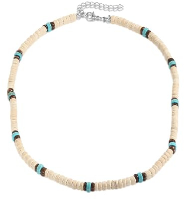 Calefee Halskette Herren Perlen Holz, Surfer Halskette Damen mit Anhänger Verstellbar 47 cm bis 54 cm Lang, Boho Kette Herrenschmuck