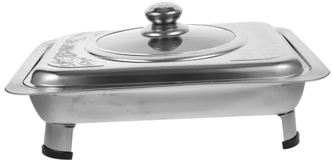 POPETPOP Plateau Rectangulaire Inox avec Antidérapants Plateau de Service Polyvalent avec Couvercle Transparent Bac Gastro Inox Facile à Nettoyer pour Buffet et Fête