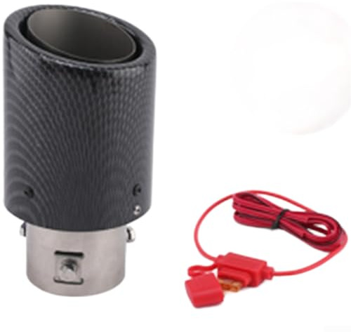 Stainless Steel Exhaust Tip with LED Flame Effect Lighting and Carbon Fiber Pattern, Suitable for Pipes Under 55mm Diameter (A)