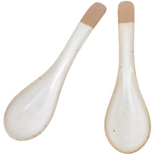 Generico Set 2 Cucchiai in Ceramica Antiscivolo Retrò Cucchiaini da Dessert e Caffè per Uso Domestico Manico Arcuato e Finitura Artigianale Vintage