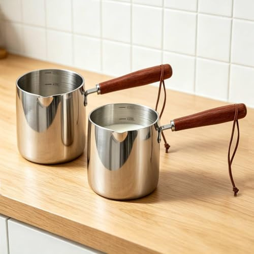 Tissting 2PCS Mini Cafetières 450ml,Poignée Bois Petites Casseroles Sauce