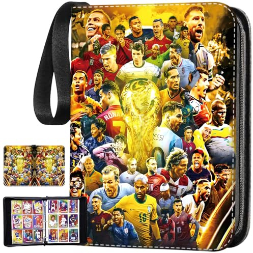 Fussball Karten Sammelalbum groß, 9 Taschen 900 Karten Kapazitä PU Wasserdicht Fußball karten Sammelalbum, SammelKarten Album Geschenk für Fußballfans und Kinder, mit 50 PCS Seiten Abnehmbaren Hüllen.