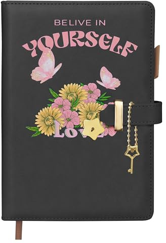 Leichtlinie A5 Tagebuch mit Schloss,Notizbuch A5 PU-Leder,200 Seiten 100GSM dickes Papier,Journal Buch,Geeignet für Mädchen und Frauen für Arbeit, Studium und Tagebuchzwecke（Schwarz）