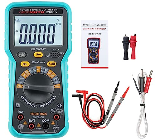 Dioche Multimètre Automobile Numérique 6 000 Points, Testeur Universel True RMS avec Rétroéclairage et Lampe de Poche – Parfait pour le Diagnostic et la Maintenance Automobile