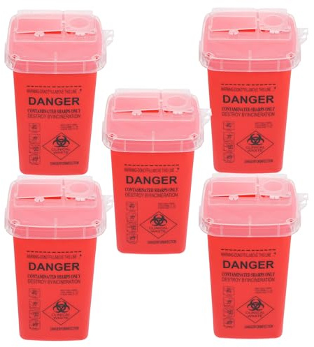ULTECHNOVO Lot de 5 Conteneurs pour Déchets de Tatouage Rouges, Petit Collecteur Sécurisé D’objets Tranchants, Matériel Solide, Usage Professionnel et Domestique, Élimination Sûre