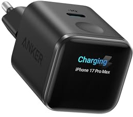 Anker Nano USB-C Väggladdare, 45W snabbladdande laddare med smart display, med 180° vikbar kontakt, smart identifiering, inbyggt Care-läge, för iPhone 17/16/15 (en USB-C-port, kabel ingår ej)