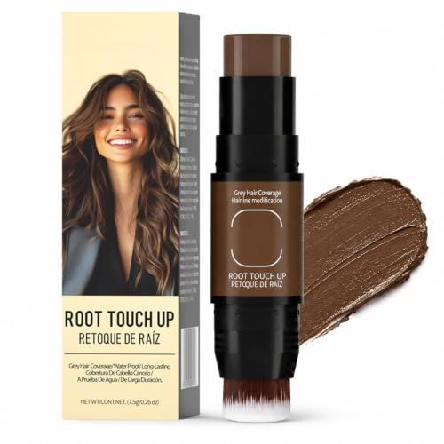 Vaethy Barra de retoque de raíz de doble extremo, amplificador de línea de cabello, corrector para líneas de cabello escasas y cobertura de canas (marrón, 7,5 g)
