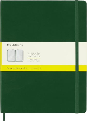 Moleskine Classic Notebook, Taccuino a Quadretti, Copertina Rigida e Chiusura Elastica, Formato XL 19 x 25 cm, Colore Verde Mirto, 192 Pagine