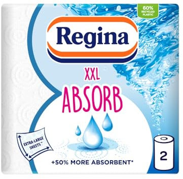 Regina Absorb Kitchen Towels – 2 Rolls Per Pack, Super Absorbent 2-ply Kitchen Towels, 75 Sheets Per Roll, Extra-large Sheets, 50percent More Absorbent Than Previous XXL Products, Easy Open Pack