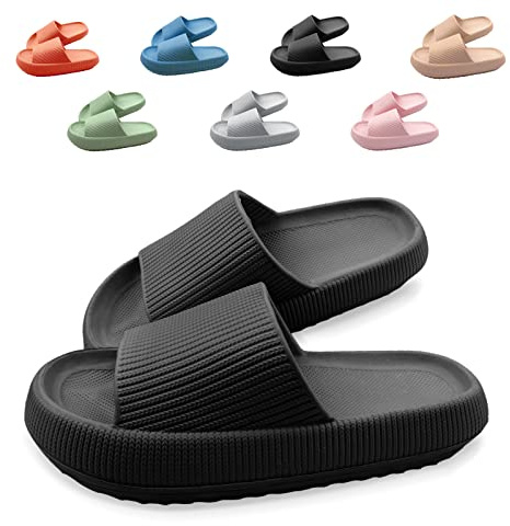 Neteson Ciabatte Nuvola Donna Uomo Estive Antiscivolo Pantofole da Casa Bagno Comode Ultra Morbide Sandali da Doccia Suola Spessa Scarpe da Spiaggia Piscina(Nero, 40/41EU)
