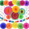 SUNBEAUTY 33 Stück Party Dekoration Pompons, Papierfächer, Bunt Girlande Papier und Hängende Spiral Girlande Party Deko Set für Hochzeit Geburtstag Sommer Dekoration Festival Mexikanische Fiesta