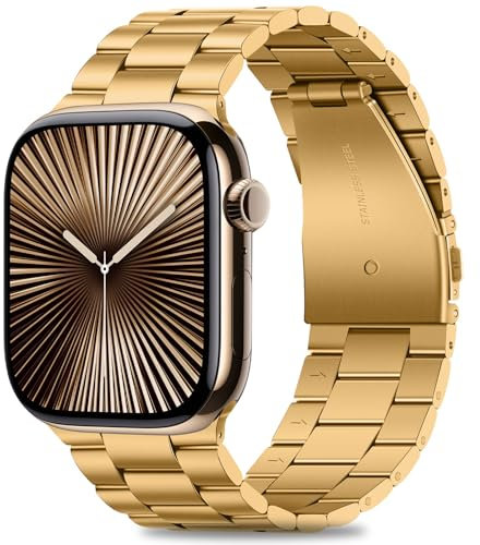 HITZEE Kompatibel with Apple Watch Armband 42mm 41mm 40mm 38mm, Edelstahl Metall Ersatzband Armbänder Band Kompatibel für iWatch SE Series 10 9 8 7 6 5 4 3 2 1, 38/40/41/42mm Gold