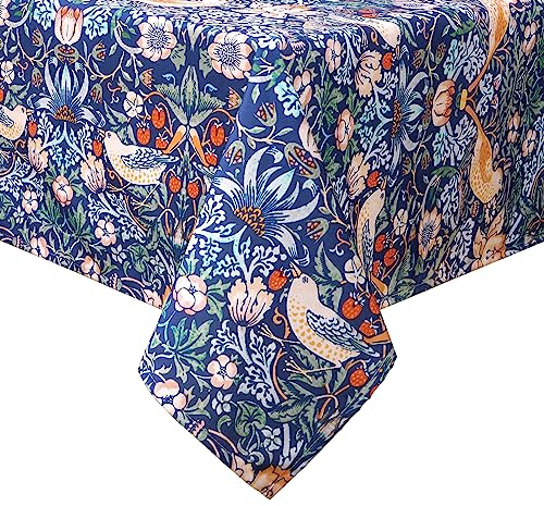Yrendenge William Morris Tablecloth, Original Design Table Cloth, Waterproof Washable Table Cover, Blue Rectangular Tablecloth, Restaurant Party Placemat, Strawberry Thief, 140x200cm