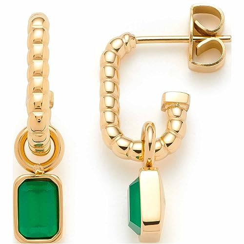 JEWELS BY LEONARDO Ohrstecker Susa 1 Paar • Steck-Kreolen aus goldfarbenem Edelstahl • abnehmbarer Anhänger mit smaragdgrünem Baguette-Glaskristall • Schmuck Geschenk für Frauen • 023209