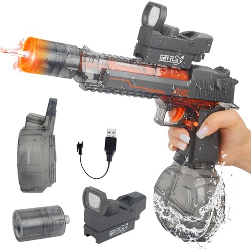 Elektrisk vattenpistol, Elektrisk vattenpistol för barn med blixteffekter och återstöt, 6-8m räckvidd, automatisk vattenpistol för pool, strand (Squirt Guns)