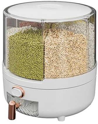Dispensador rotatorio de arroz, dispensador giratorio de alimentos secos de 360 grados, dispensador de alimentos giratorio extraíble, caja de almacenamiento de arroz giratoria con 6