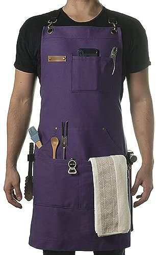 Stenffy - Delantales de lona de algodón con múltiples bolsillos, ajustables, con espalda cruzada, delantal para barbacoa y delantales de trabajo para hombres