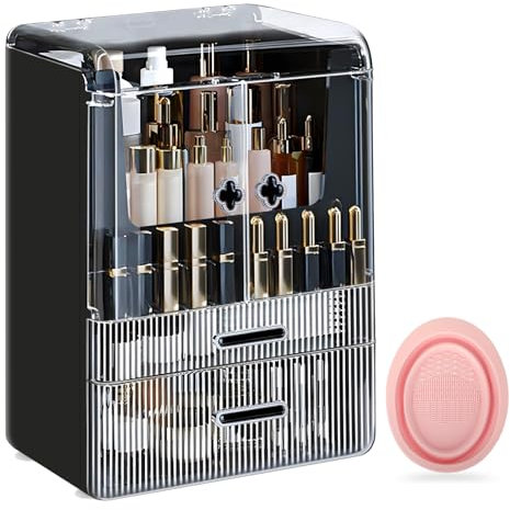 Wuciray Rangement Maquillage Organisateur Makeup Organizer Boite Maquillage Rangement Skincare avec Couvercle Tiroir Grande Capacité Transparent Noir