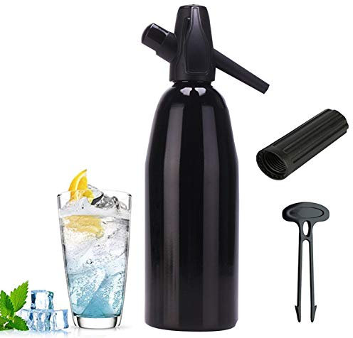 1L Aluminium Soda Siphon Maker Bottle for Homemade Soda Mojitos Gin Fizz Cocktails and Wine Spritzers Black Color