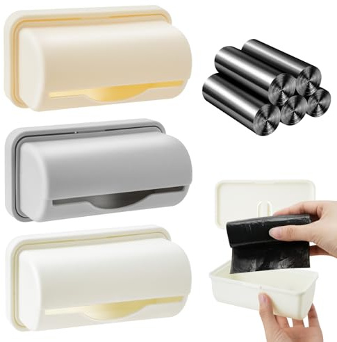 SITAKEGS Trash Bag Holder Dispenser, 3 Pcs Wall Mounted Plastic Garbage Bag Organizer with 100 Counts Rubbish Bags , Grocery Bag Saver Container Under Sink for Bottom of Can for Kitchen Cabinet
