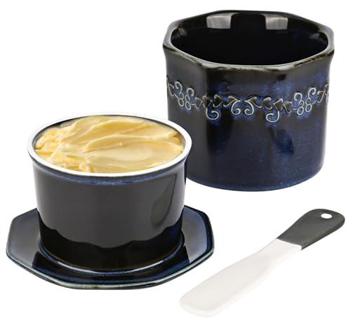 bssmmai Mantequera francesa, campana de cerámica, 250 g, con cuchillo de cerámica para pintar mantequilla, mantequilla refrigerada por agua con línea de agua, mantequera de porcelana, regalo de