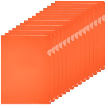 PATIKIL A4 plastmappar, 40-pack genomskinliga mappar l typ projektfickor pappersdokumentjacka omslag l formad transparent för dokument plast kontorsfil, 22 x 31 cm, orange