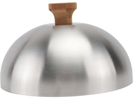 GALPADA 20cm Stainless Steel Food Protective Hood Bamboo Top, Round Steak Cover for Kitchen Cooking, Anti-oil Dome Food Cover Suitable for Teppanyaki and Barbecue