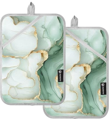 Presine da cucina resistenti al calore in marmo bianco salvia verde salvia per cucina con tasca cuscinetti caldi per cottura pastiglie da forno confezione da 2