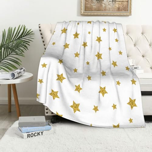 MAAPCHP Kuscheldecke Flauschig Decke Fleecedecke Stern, goldenes Sternenmuster Kreative Wohndecke Warm Winter Weich,Decke Couch Blanket,Wohn- & Kuscheldecken 150 x 200 cm,Sofa überwurfdecke