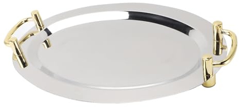 DIRBAK Vassoio da Portata in Acciaio Inossidabile con Manico, Elegante e Resistente, Piatto Multifunzionale in Metallo per Ristorante Buffet, Catering, Acciaio Inossidabile 304 (Forma rectangular con