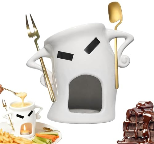 Lpoppcx Fondue Chocolat Bougie, Tasses À Fondue Au Chocolat, Céramique Tasse À Fondues Candy avec Cuillère Et Fourchette Service À Fondues en Céramique pour Bonbons Et Chocolats