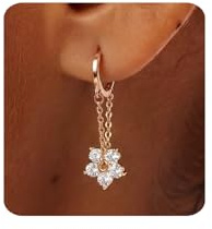 MUMREUES Rosegold Earrings for Women Trendy 14K Rose Gold Plated Dangly Earrings Small Huggie Hoop Earrings Simple Cubic Zirconia Flower Dangle Earrings Hypoallergenic Drop Chain Earrings Jewelry Gift