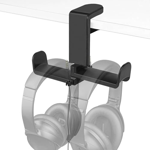 GEEKRIA Dual Hook Headphone Stand, No-Drill Under Desk Clamp Headset Hanger, Space-Saving Clip-On Stand for PC Gaming Setup and Office Desk, Compatible with Bose, Sony, Sennheiser, Beats