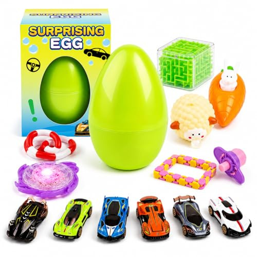 Outpicker Kids Party Bag Fillers Toy Set Easter Eggs,12 Pcs Age 3-12 | Gift box/Mini Cars, Fidget & Maze Toys with Reusable Egg Storage Box, Party Favours, Classroom Rewards for Boys & Girls