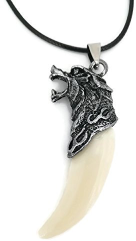 Allnus Collection Wolfszahn Halsanhänger mit Halskette, hochwertiger Halsschmuck, glänzend, Schmuck neuestes Modell, Zahn, Wolf für Damen und Herren, Kinder und Fans