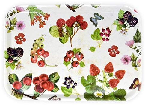 Lashuma Eckiges Desserttablett Mediterran, Serviertablett aus Melamin, Design: Waldbeeren, Tablett Größe: 38x26 cm