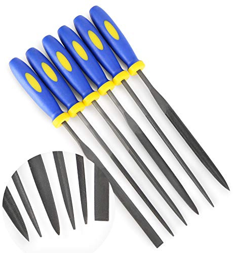 MINI Needle File Set (Carbon Steel 6 Piece-Set) Hardened Alloy Strength Steel - Set Includes Flat, Flat Warding, Square, Triangular, Round, and Half-Round File(6'' Total Length)