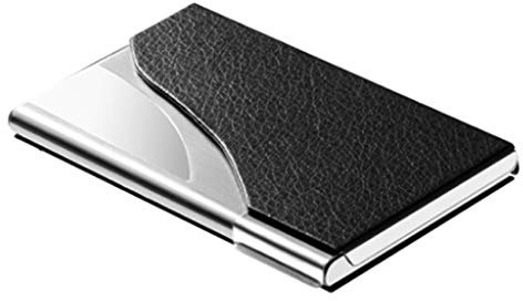 Visitenkarten-Etui Tragbare Visitenkarte Fall Leder Edelstahl Visitenkarte Fall, Litschi Muster Große Kapazität Benutzerdefinierte LOGO Lasergravur Visitenkartenbox (Color : Black)